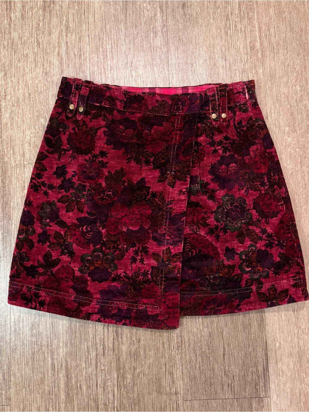 Anthropologie Pilcro Red Burgundy Corduroy Mini Skirt with Studs